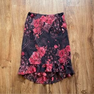 Y2K Whimsygoth Witchy Fairy floral midi skirt with a ruffle hem